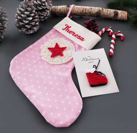 Nikolausstiefel mit Stern für Kinder – Personalisierte Nikolausstrümpfe, Weihnachtsstrumpf, Nikolausgeschenke, in rosa