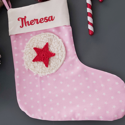 Nikolausstiefel mit Stern für Kinder – Personalisierte Nikolausstrümpfe, Weihnachtsstrumpf, Nikolausgeschenke, in rosa