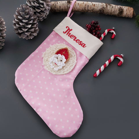 Nikolausstiefel mit Bischof für Kinder – Personalisierte Nikolausstrümpfe, Weihnachtsstrumpf, Nikolausgeschenke, in rosa